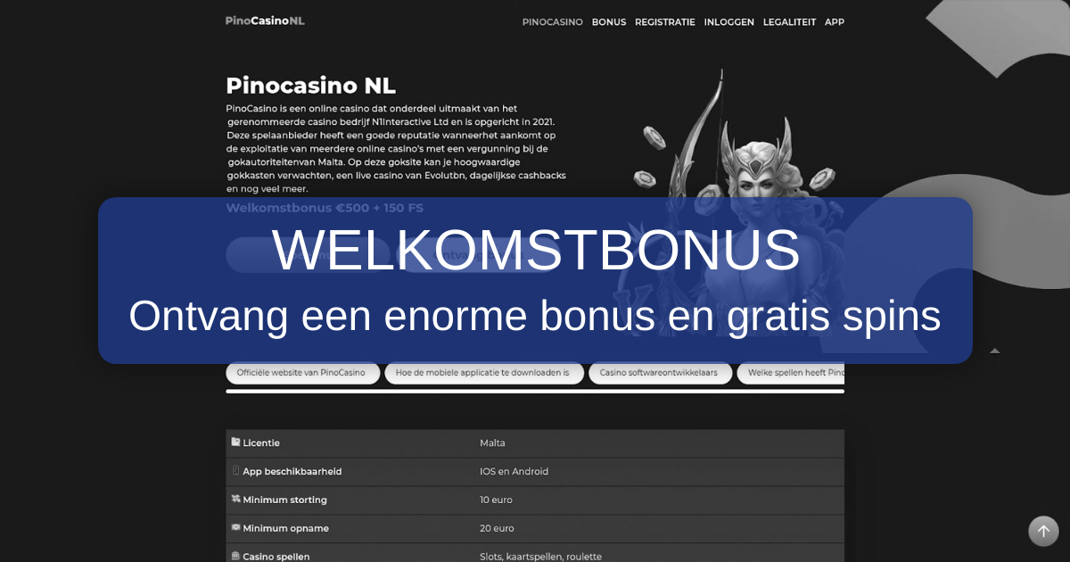 Pino Casino welcome bonus